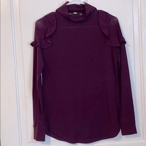 LOFT Purple Mock Neck Ruffle Sweater